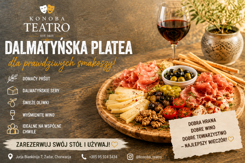 Dalmatyńska plata pełna smaku – pršut, sery, oliwki i wino na wspólne chwile w Konoba Teatro